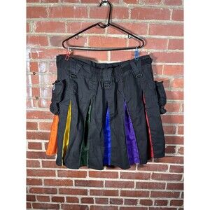 Verillas Black & Multicolor Cargo Kilt Size XL Adjustable Waist Rainbow Pride